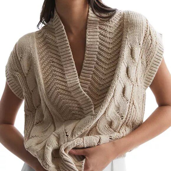 Reiss Cable Knit Sweater Vest in Natural, Size XS - Picture 9 of 10